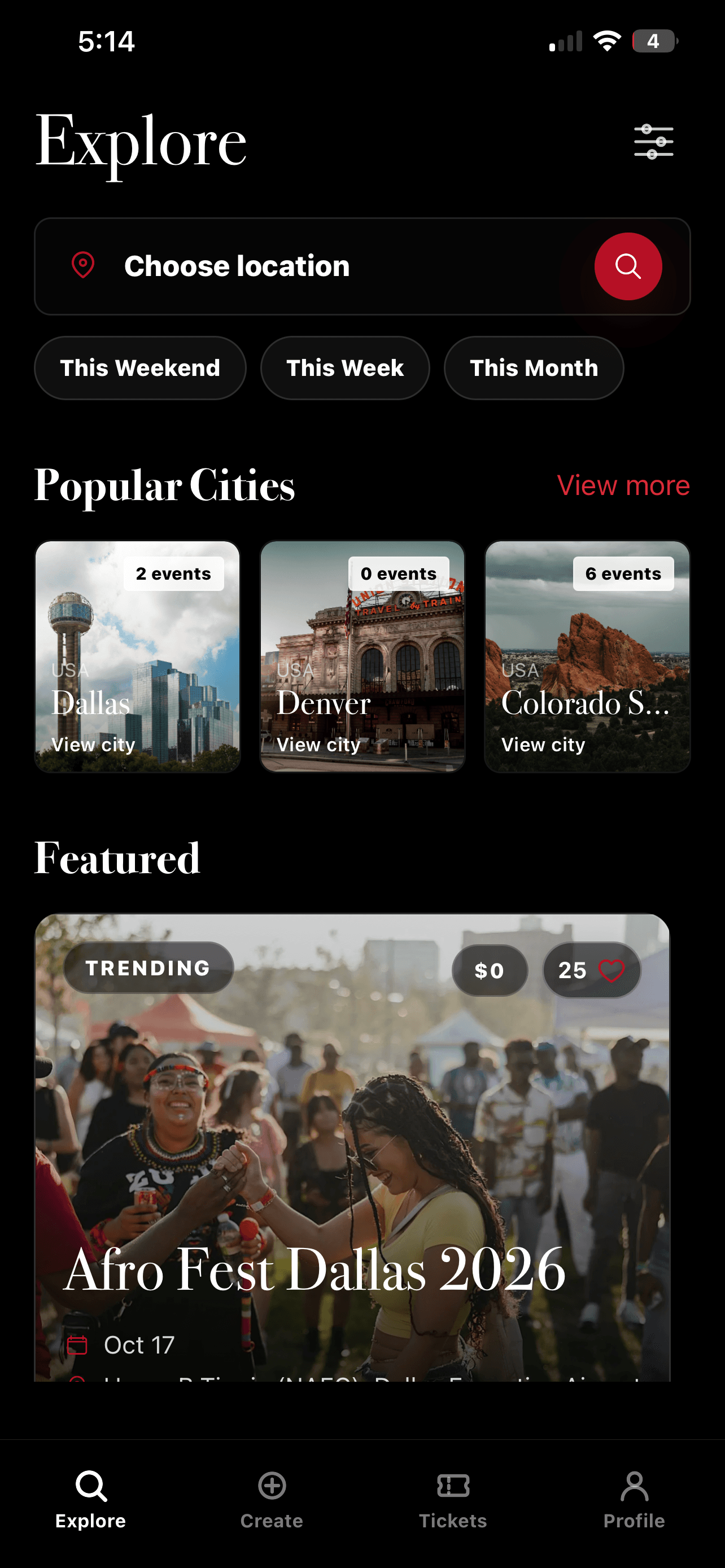 INL Explore screen with city guides and featured events